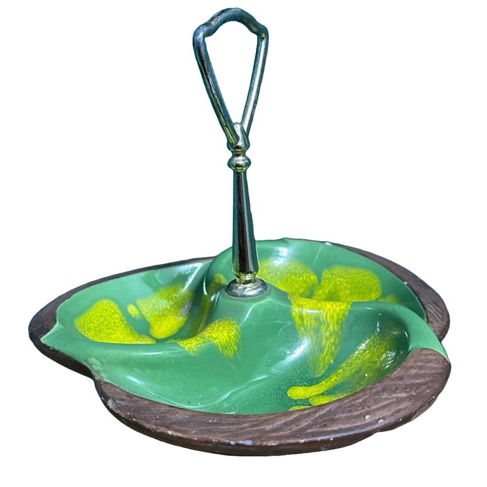 Vintage USA Sequoia Ware 618 Pottery Divided Nut Candy Dish – Green & Yellow